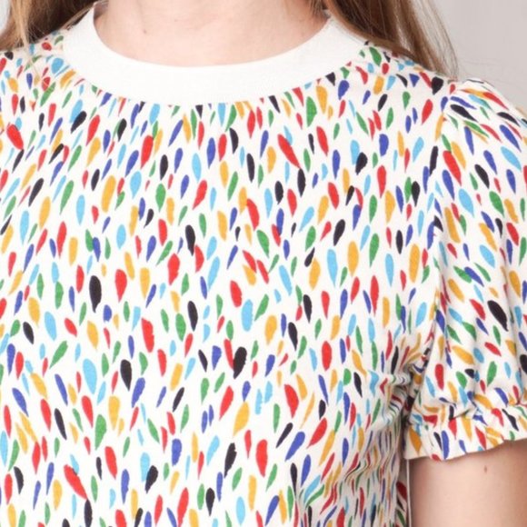 NEW A.P.C. Colorful White Drop Print "Paloma" Top Short Sleeve Shirt XS Size 34 - Picture 3 of 7